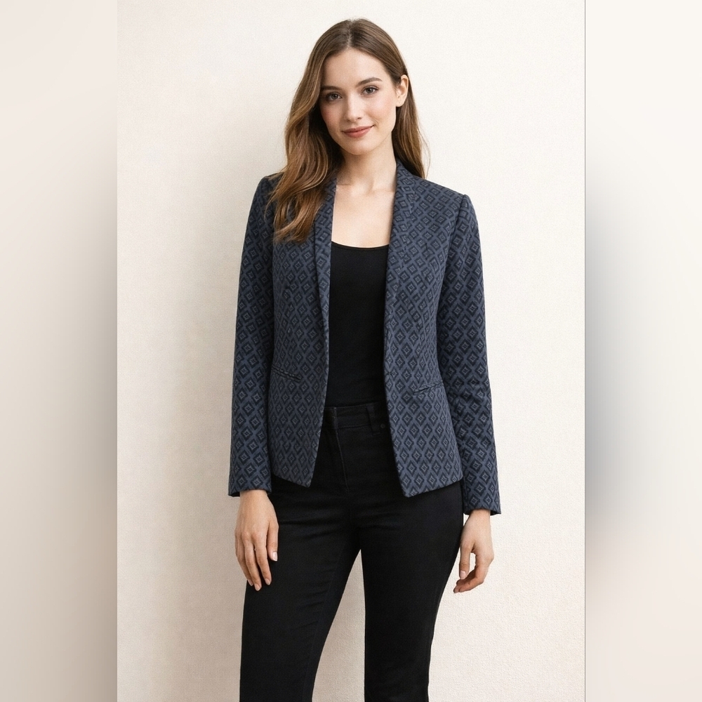 Banana Republic Women's Blazer Grey Blue Circular Gigham Size 2